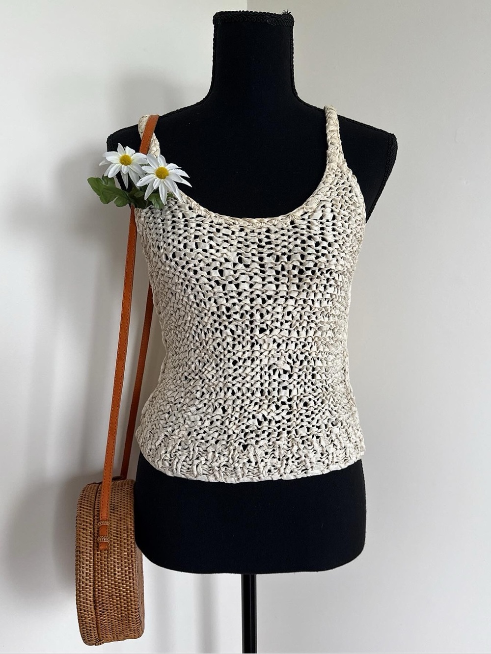 Handwoven Cream Crochet Knit Tank Top | One of a Kind